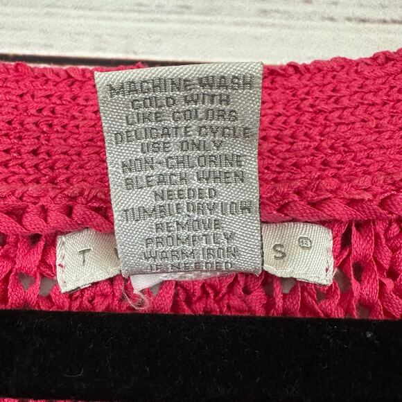 Women's Tweeds Hot Pink Open Knit 1 Button Cardigan Cap Sleeve Career Casual L - Picture 5 of 5